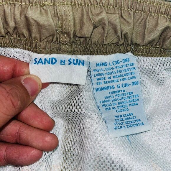 Sand N Sun | Swim Trunks Elastic Waist Built in Liner | Tan | Mens | L (36-38) - Picture 7 of 7